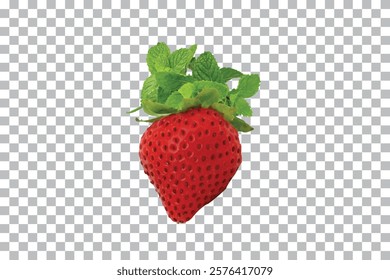 strawberry and green leaf isolated on transparent background