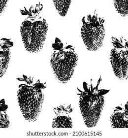 Strawberry grunge retro pattern. Abstract strawberries fabric design. Organic berry. Village garden harvest. Farmers market food.