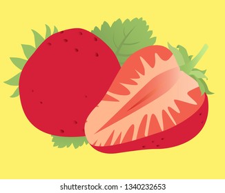 strawberry and a half of strawberry isolated 