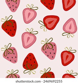 strawberry and  half  strawberry  seamless  pattern , vector  illustration 