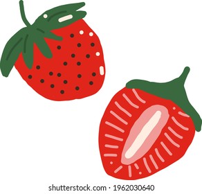 semicírculo de fresa y icono entero. vector dibujado a mano, minimalismo. berry, verano dulce jugoso rojo