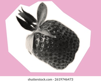 Strawberry in halftone style. Sweet summer berry for contemporary collage art design, cut out from paper, magazine, newspaper. Abstract pieces with strawberries for composition. Vector.