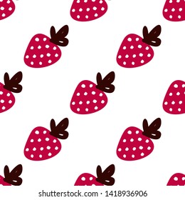 Strawberry Hand Draw Seamless Cute Pattern. Summer red berries on a white background for baby fabric design, wrapping paper, Wallpaper, and other things.