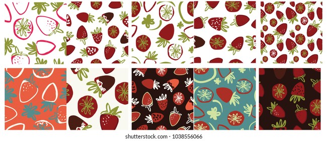 Strawberry hand drawn color illustration for your design, seamless pattern