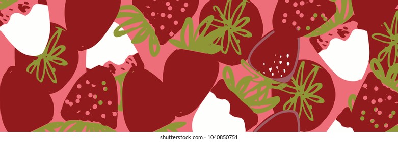 Strawberry hand drawn color illustration for your design, Vector background