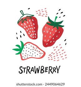 Strawberry hand drawn doodle sketch isolated on white background. Vector Food template for sticker, logo, diet concept, farmers market. Sketch Logo illustration of healthy berry. Red strawberries.