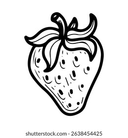 Strawberry hand drawn doodle vector. Summer berry. Sweet fruit. Seasonal vitamins. Fresh vegetarian food. Ripe dessert pulp with seeds. Illustration line art element.