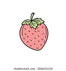 Strawberry. Hand drawn, graphic element, stylized color sketch on white. Simple summer icon