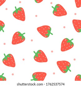 Strawberry hand drawn seamless pattern on white background.