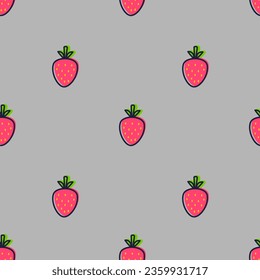 Strawberry hand drawn seamless pattern on grey background for typography, textiles. Vector illustration.