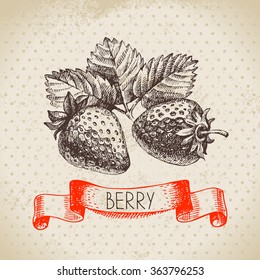 Strawberry. Hand drawn sketch berry vintage background. Vector illustration of eco food