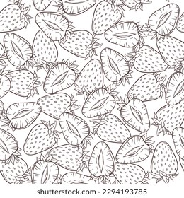 Strawberry, hand drawn sketch linen vector illustration seamless pattern.