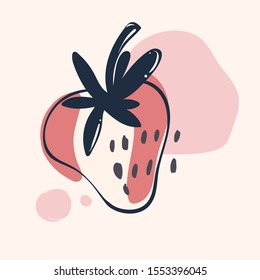 Strawberry in hand drawn style. Vector design element isolated on the white background. Colorful vector icon.  Fruit decor.   Vegetarian and vegan food in isolated modern design.