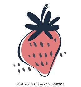 Strawberry in hand drawn style. Vector design element isolated on the white background. Colorful vector icon.  Fruit decor.   Vegetarian and vegan food in isolated modern design.