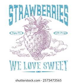 Strawberry hand drawn vector graphics, Strawberry graphic, vintage hand drawn fruits print design, fruit print artwork, summer t-shirt design, women's t-shirt , tops, sweatshirt fruit print design