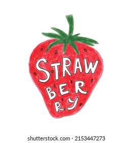 Ilustración vectorial de fresa dibujada a mano con caligrafía, letras, salpicaduras de acuarela, fondo aislado. Productos ecológicos vegetarianos, nutrición orgánica, vegetariana. Diseño de menú, imprimir. Hola verano