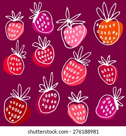 Strawberry hand drawn vector pattern. 