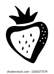 Strawberry hand painted with ink brush isolated on white background