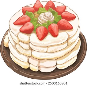 Strawberry Happy Birthday Cake Illustration