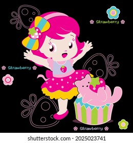 Strawberry happy can be used for wallpapers, girls t-shirts, paper covers and pictures for various needs and everything related to it