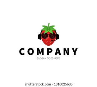 Strawberry Headset, music,  e-sport, gamer, podcast Logo Concept. Vector Design Illustration. Symbol and Icon Vector Template.