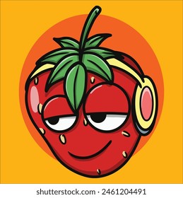 Strawberry hearing music with his earphone. He enjoy the moments, looks so calm and fun.