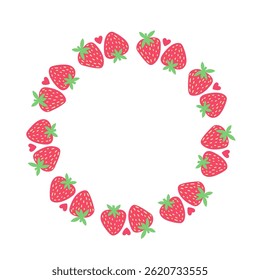 Corona de fresa y círculo de corazón en estilo de dibujos animados planos. Frontera linda de la fruta y del corazón para los diseños de los niños, las ilustraciones de la comida del verano y los Elementos decorativos dulces.