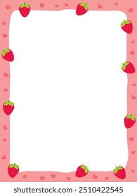 Strawberry and heart decorated fruit border background illustration