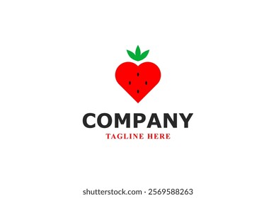 strawberry heart and love logo design