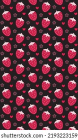 Strawberry heart Patterns, Red seamless strawberry, Strawberry Backgrounds, Strawberry Wallpaper Love Cards Vector Stock Vector Illustration.
