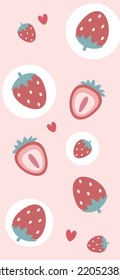 Strawberry heart Patterns, Red seamless strawberry, Strawberry pink Background, Strawberry Wallpaper Love Cards Vector Stock Vector Illustration.