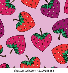 Strawberry, heart, pink color. Pattern for printing, websites, postcards.