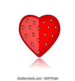 Strawberry, heart shape red on white