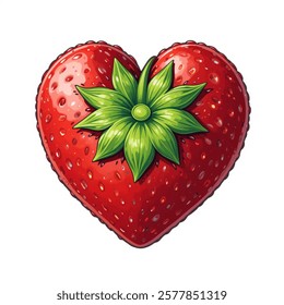 Strawberry heart shaped isolated with a white background.Vector illustration.