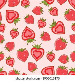 Strawberry hearts seamless pattern design for valentine day