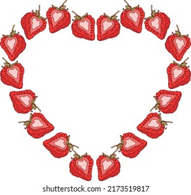 Strawberry heart-shaped frame with an outline. Red, strawberry slices, love, eps ready to use. For your design