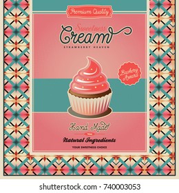 Strawberry Heaven Chocolate Cupcakes Template Muffin Bakery Brochure Shop Menu Design Restaurant Banner With Illustration Of Fresh Sweet Small Cake On Stylish Vintage Background