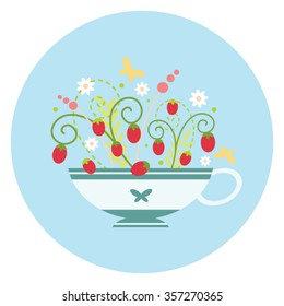 Strawberry Herbal Tea Flat Vector Illustration