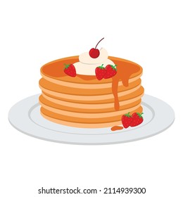 Strawberry And Honey Pancake Clip Art Vector Design In Cute Animated Cartoon Icon Illustration For Pancake Day Shrove Tuesday