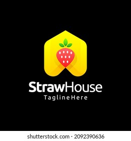 strawberry house gradient logo design