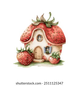 strawberry house vector illustration in watercolor style