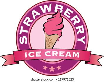 Strawberry ice cream badge vector illustration