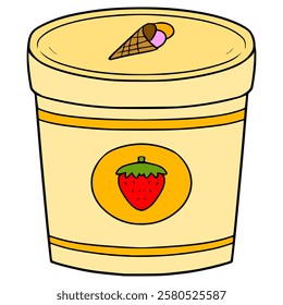 strawberry ice cream bucket illustration hand drawn isolated vector