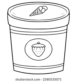 strawberry ice cream bucket illustration hand drawn outline vector