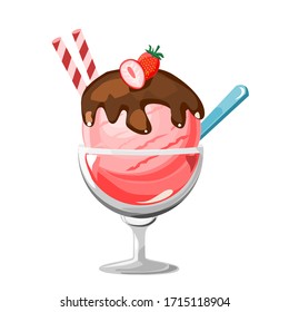 Strawberry ice cream with chocolate Isolated on white background