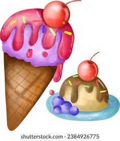 Strawberry Ice Cream Cone Add candied cherries. and eaten with chocolate sauce