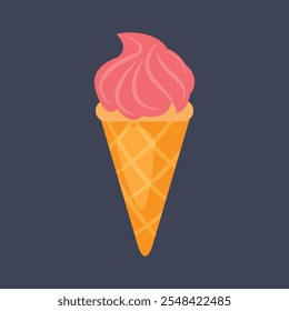 strawberry ice cream cone in flat vector design.