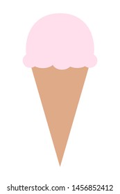 Strawberry ice cream in cone icon. Vector illustration isolated on white background.