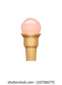 Strawberry ice cream cone isolated on white background icon. Street fast food, sweet milky dessert vector illustration in flat style