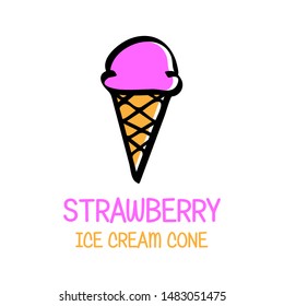 strawberry ice cream cone logo symbol hand drawn cartoon style color for company logo